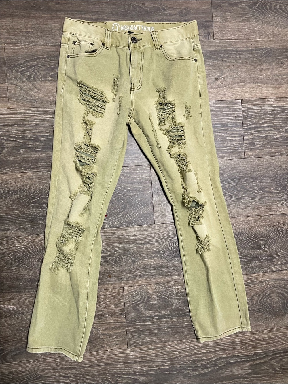 Argonaut Nation Distressed Olive Green Ripped Jeans denim 32 x 32 men’s